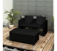 vidaXL Set de muebles de jardín 3 pzas y cojines ratán sintético negro
