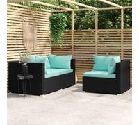 vidaXL Set de muebles de jardín 3 pzas y cojines ratán sintético negro