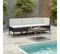 vidaXL Set de muebles de jardín 3 pzas y cojines ratán sintético negro