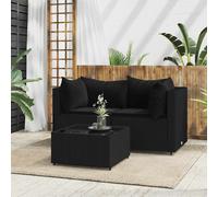 vidaXL Set de muebles de jardín 3 pzas y cojines ratán sintético negro