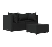 vidaXL Set de muebles de jardín 3 pzas y cojines ratán sintético negro