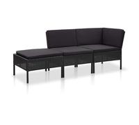 vidaXL Set de muebles de jardín 3 pzas y cojines ratán sintético negro
