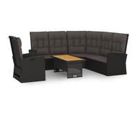vidaXL Set de muebles de jardín 3 pzas y cojines ratán sintético negro
