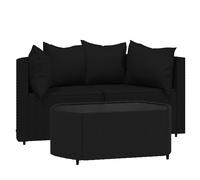 vidaXL Set de muebles de jardín 3 pzas y cojines ratán sintético negro