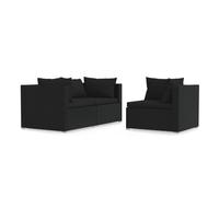 vidaXL Set de muebles de jardín 3 pzas Ratán sintético con cojines Negro y crema