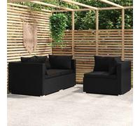 vidaXL Set de muebles de jardín 3 pzas Ratán sintético con cojines Negro y crema