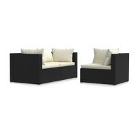 vidaXL Set de muebles de jardín 3 pzas y cojines ratán sintético negro Negro