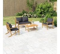 vidaXL Set de muebles de jardín 4 piezas bambú con cojines gris oscuro