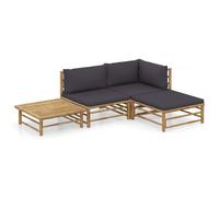 vidaXL Set de muebles de jardín 4 piezas bambú con cojines gris oscuro