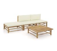 vidaXL Set de muebles de jardín 4 piezas bambú y cojines blanco crema