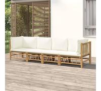 vidaXL Set de muebles de jardín 4 piezas bambú y cojines blanco crema