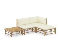 vidaXL Set de muebles de jardín 4 piezas bambú y cojines blanco crema