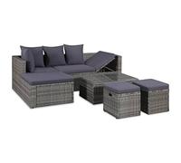 vidaXL Set muebles jardín ratán sintético 14 piezas con sofá, mesa y 2 otomanas Gris