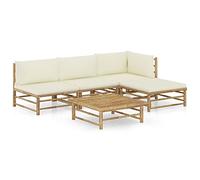 vidaXL Set de muebles de jardín 5 piezas Bambú con cojines blanco crema