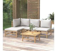 vidaXL Set de muebles de jardín 5 piezas bambú y cojines gris claro