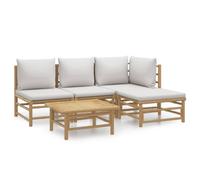 vidaXL Set de muebles de jardín 5 piezas bambú y cojines gris claro