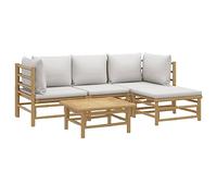 vidaXL Set de muebles de jardín 5 piezas bambú con cojines gris claro