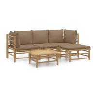 vidaXL Set de muebles de jardín 5 piezas bambú y cojines gris taupé