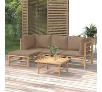 vidaXL Juego de jardín de 5 piezas con cojines, color taupe, de bambú