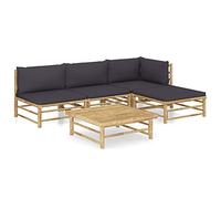 vidaXL Conjunto de sofá de jardín de bambú 6 piezas con cojines gris oscuro