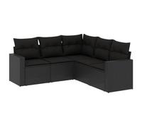 vidaXL Set de muebles de jardín 5 pzas con cojines, sillas y sofás modulares, ratán sintético negro