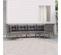 vidaXL Set de muebles de jardín 6 pzas y cojines ratán sintético gris
