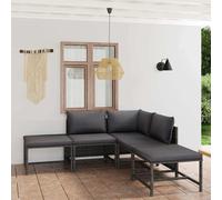 Set de muebles de jardín 6 pzas y cojines ratán sintético gris