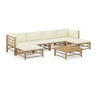 vidaXL Set de muebles de jardín 7 piezas Bambú con respaldo y cojines blanco crema