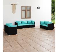 vidaXL Set de muebles de jardín 7 pzas y cojines ratán sintético negro