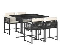 vidaXL Set de Muebles de Jardín con Cojines 5 pzas, Mesa y Sillas de Comedor, Conjunto de Muebles para Terraza Patio, Ratán Sintético Negro