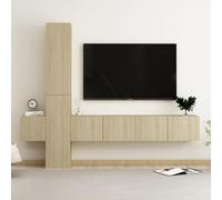 vidaXL Set de muebles de salón 5 pzas madera ingeniería en color Gris hormigón/Negro/Roble Sonoma y más | almacenamiento funcional diseño moderno para baño dormitorio sala