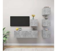 vidaXL Juego de 5 piezas de mueble para televisión, color gris cemento, material de madera