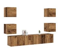 vidaXL Set de muebles de salón TV 6 pzas madera de ingeniería en color Negro/Madera antigua | almacenamiento funcional diseño moderno para baño dormitorio sala
