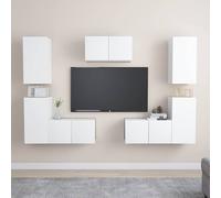 vidaXL, juego de 7 piezas para mueble de televisión, blanco, material de madera