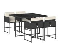 vidaXL Set de muebles de jardín 5 pzas con cojines, mesa y sillas, ratán sintético negro