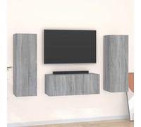 vidaXL Set de muebles para TV 3 pzas madera contrachapada en color Gris sonoma/Madera antigua | almacenamiento funcional diseño moderno para baño dormitorio sala
