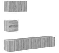 vidaXL Set de muebles para TV 4 pzas madera contrachapada en color Gris sonoma/Roble ahumado | almacenamiento funcional diseño moderno para baño dormitorio sala