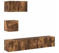 vidaXL Set de muebles para TV 4 pzas madera contrachapada en color Gris sonoma/Roble ahumado | almacenamiento funcional diseño moderno para baño dormitorio sala