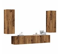 vidaXL Set de muebles salón TV 4 pzas madera ingeniería en color Roble Sonoma/Negro/Gris hormigón y más | almacenamiento funcional diseño moderno para baño dormitorio sala