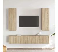 vidaXL Set de muebles salón TV 4 pzas madera ingeniería en color Roble Sonoma/Negro/Gris hormigón y más | almacenamiento funcional diseño moderno para baño dormitorio sala