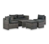 vidaXL Set de salón para jardín 6 pzs y cojines ratán sintético gris