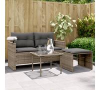 vidaXL Set de sofá de jardín 3 pzas y cojines ratán sintético gris