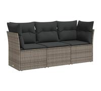 vidaXL Set de sofás de jardín, 3 pzas con cojines, mesa y asientos modulares, ratán sintético gris