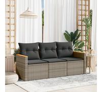 vidaXL Set de sofá de jardín 3 pzas modular con cojines, ratán sintético gris