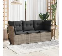 vidaXL Set de sofá de jardín 3 pzas con cojines para patio y terraza Ratán sintético gris