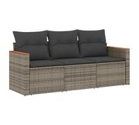 vidaXL Set de sofá de jardín 3 pzas con cojines modular asientos con respaldo ratán sintético gris