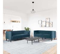 Set De Sofás Chesterfield Con Cojines 2 Piezas Terciopelo Azul Vidaxl