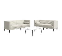 vidaXL Set de sofás Chesterfield con cojines 2 piezas terciopelo crema