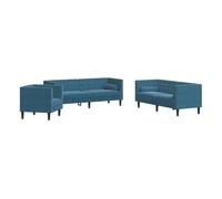 vidaXL Set de sofás Chesterfield con cojines 3 piezas terciopelo azul