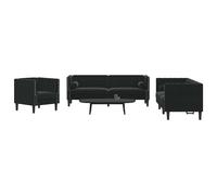 vidaXL Set de sofás Chesterfield con cojines 3 piezas terciopelo negro